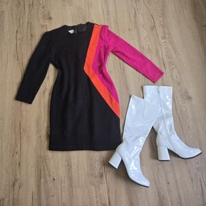 Vintage Sheri Martin 70s Mod Colorblock Dress  Long Sleeve Retro Size 8